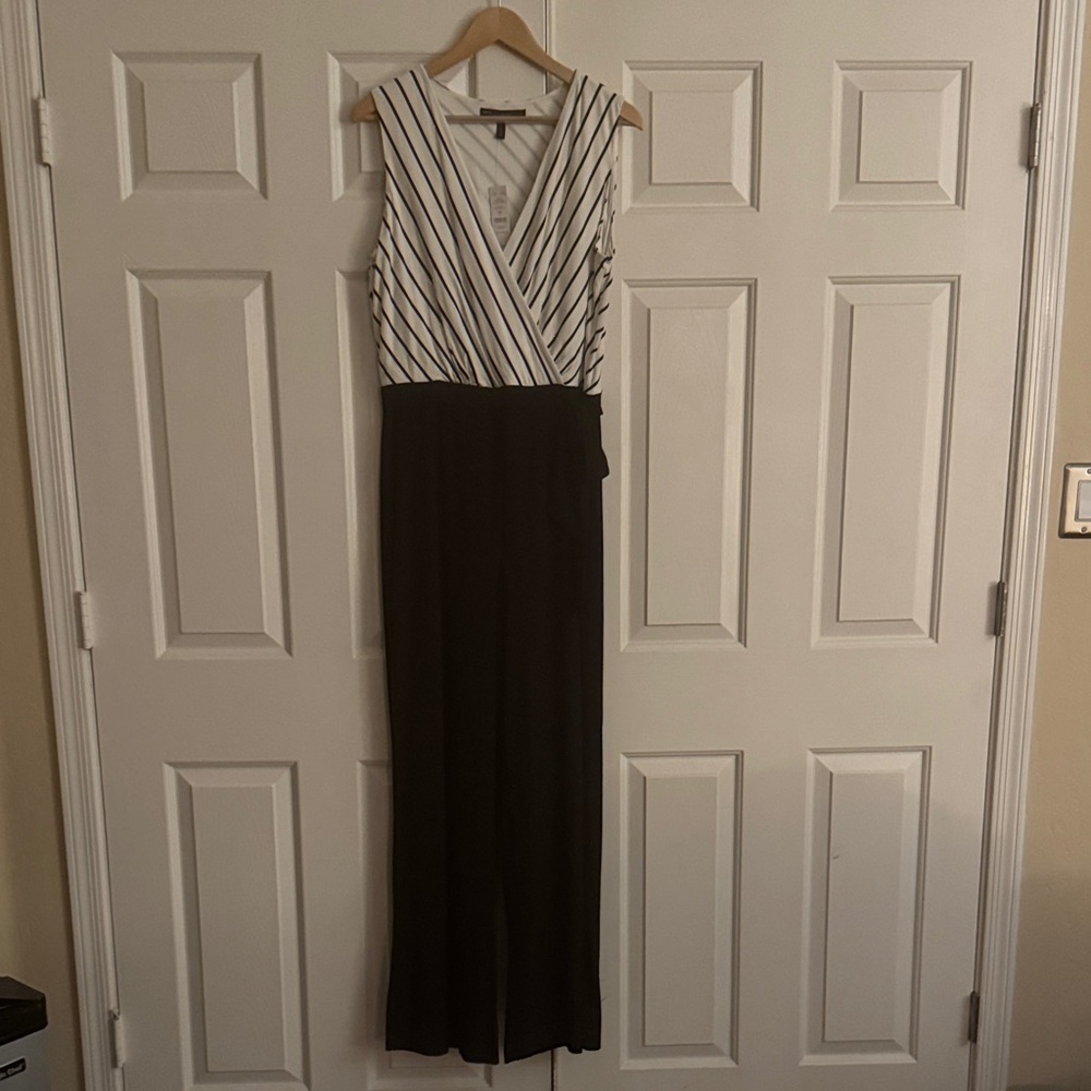 White House Black Market Black and White Striped Jumpsuit